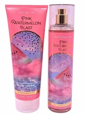 NEW!! Bath and Body Works PINK WATERMELON BLAST Body Spray Mist & Cream SET RARE