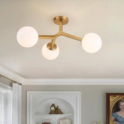 Lueck 23.6 in. 3-Light Gold Sputnik Semi-Flush Mount w/ White Opal Glass Fixture