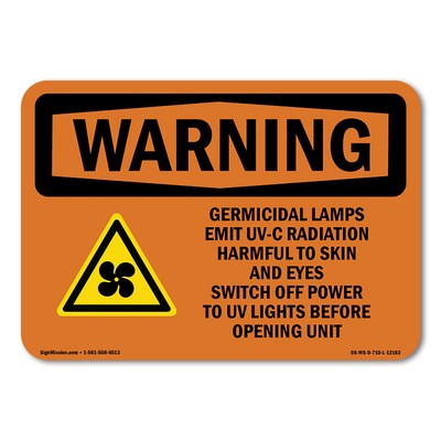 Germicidal Lamps Emit UV-C Radiation ANSI Warning Sign Metal Plastic Decal