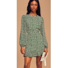 Lulus Blooming Darlin' Green Floral Print Ruffled Mini Dress M EUC