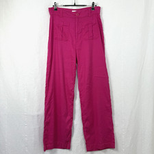 Nicole Miller Pants Women Sz 8 Pink Linen Blend Hi-Rise Straight Stretch Trouser