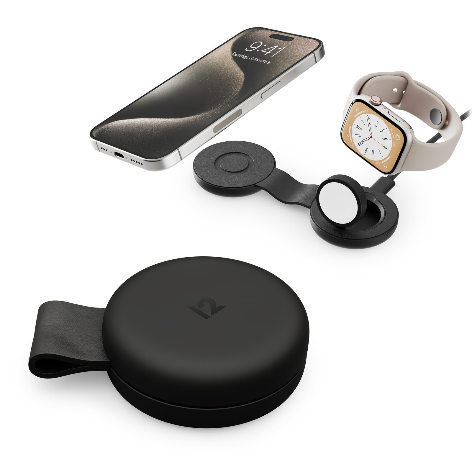 Chargeur Qi2 2-en-1 Butterfly SE en aluminium gris pour charger votre iPhone et Apple Watch