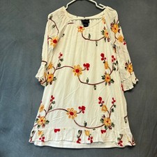 Liv Los Angeles Embroidered Floral Boho Peasant Dress Tunic Small Cottagecore