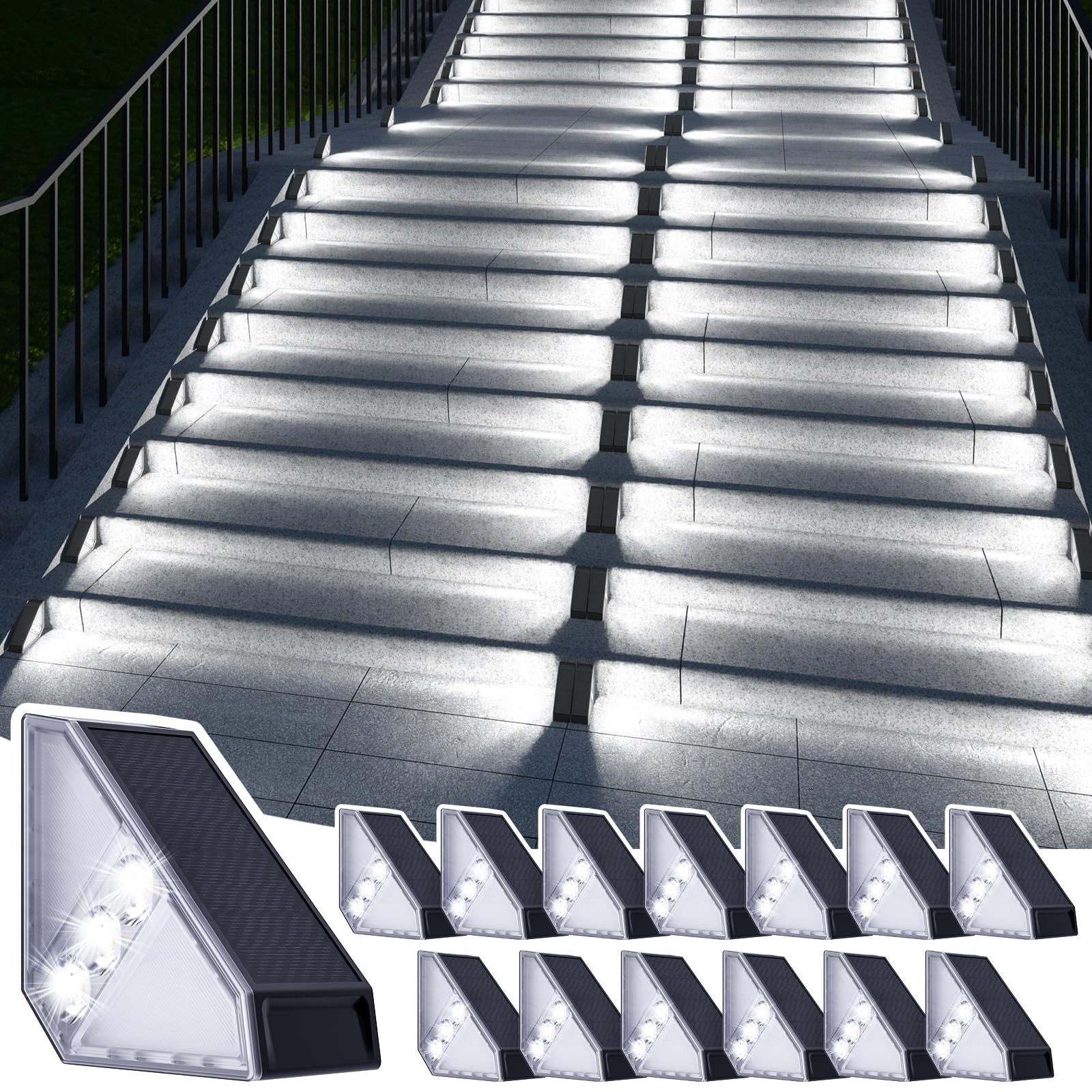 Solar Powered Step Lights Outdoor Waterproof 14 Pack for Yard Deck Stair Lighting