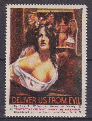 u3768/ USA Worldwar II Propaganda Poster Stamp Label #Women Deliver us From Evil