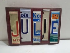Custom “JULIE” Sign Made With License Plates Cut Out