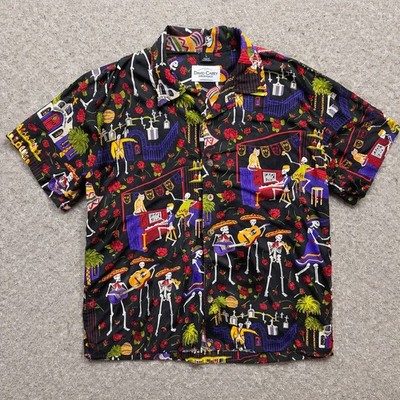 David Carey Originals Shirt Large Skeleton Mariachi Roses Button Up Black