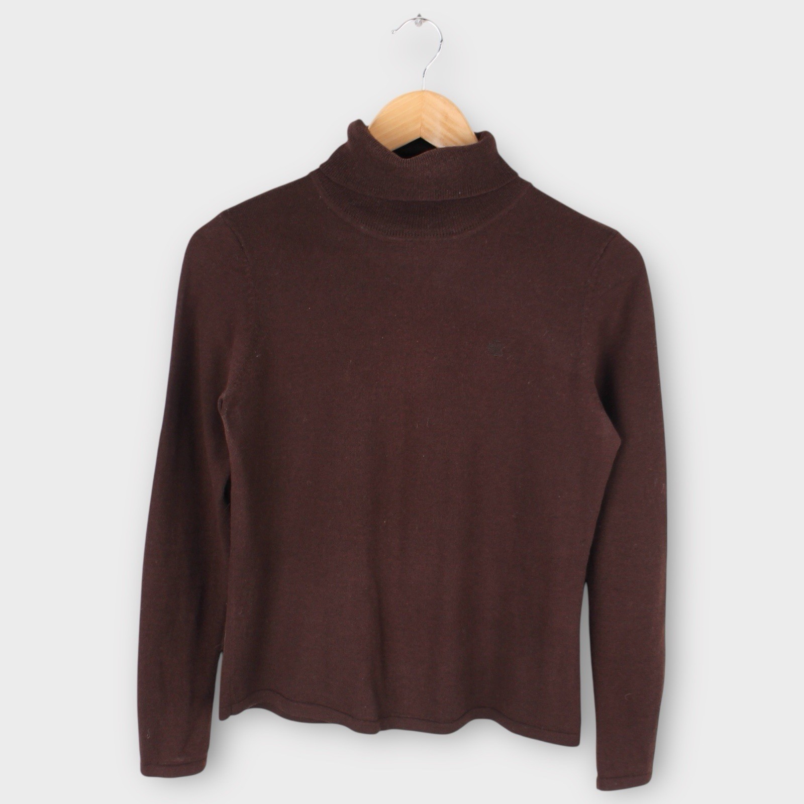 Lauren Ralph Lauren Petite Brown Merino Wool Cotton Thin Turtleneck Sweater P/S