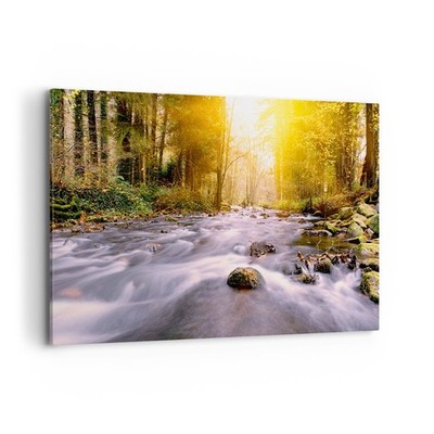Wandbilder 120x80cm Leinwandbild Herbst Wald Berg Fluss XXL Bilder Wanddeko