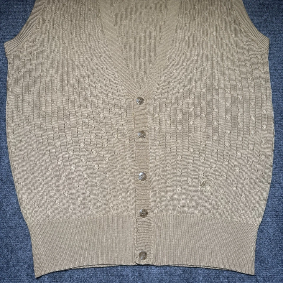 Descente Golf Collection Men M Silk Butter Tan Cable Knit Vest 5 Button Front - Image 2 of 4