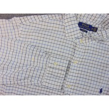 Polo Ralph Lauren Shirt Mens XL Classic Fit White Blue Plaid Long Sleeve Button