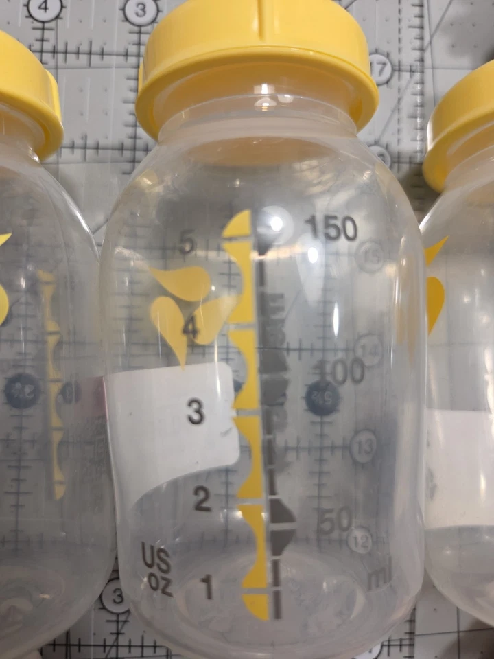 Lote de 3 biberones de almacenamiento de leche materna y tapas amarillas Medela de 5 oz/150 ml bebé bebé bebé Foto 2 de 3