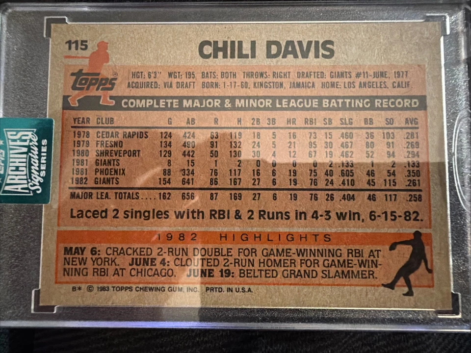 Chili Davis 2024 Topps Archives Signature Series Auto 19/52 San Francisco Giants Foto 2 de 2