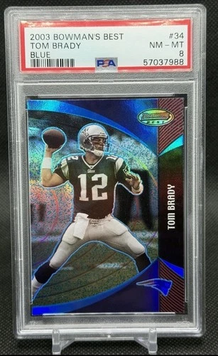 2003 Bowman's Best Tom Brady #34 Blue /499 PSA 8