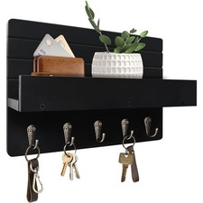 Wall Mount Key Holder with Shelf 5 Hooks for Keys Dog Leash Mail Organizer