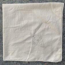 Antique white cotton monogram embroidered  G  in a Diamond large handkerchief