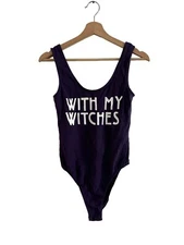 H&M Divided "With My Witches" Purple Bodysuit Womens S Cotton/Spandex