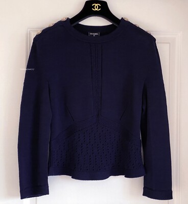 $3000 21C CHANEL NAVY BLUE GOLD CC BUTTONS PULLOVER KNIT SWEATER