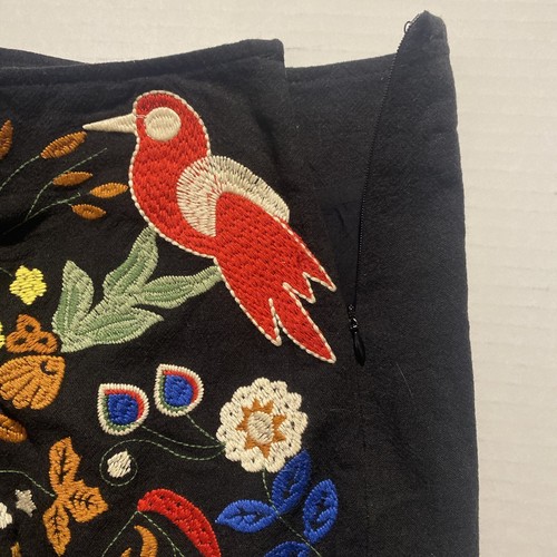 Minigonna ricamata IR taglia piccola multicolore uccellini pom pom fondo frange - Foto 4 di 10