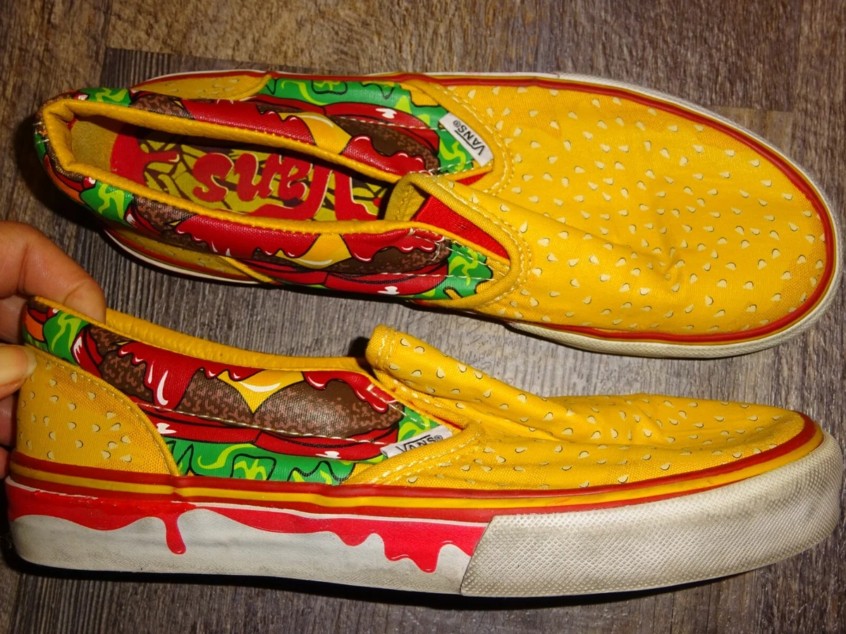 shoes VANS ~ slip on custom hamburger youth boy girl men 4 / women 5.5