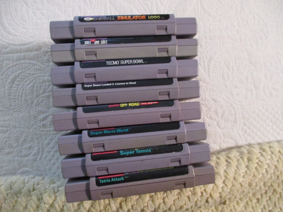 8 SUPER NINTENDO Carts -Tecmo Super Bowl,Tetris Attack,Super Mario World -Tested - Image 2 of 4