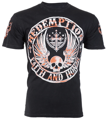 T-shirt Biker MMA T-shirt Uomo Affliction Archaic Cadaverous - Teschio E Croce, Taglie M-3XL, 100% Cotone, Nuovo Con Etichette Streetwear MMA Cotone 100 - Foto 6