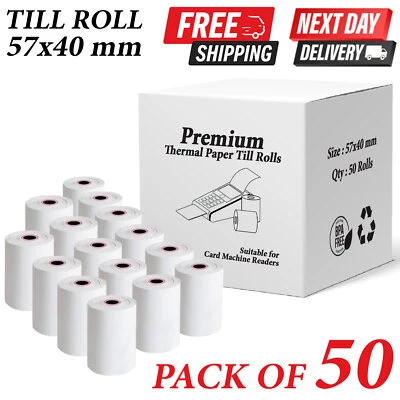 57x40 Thermal Roll Credit Card Machine Receipt Paper Till Rolls - 50 Rolls