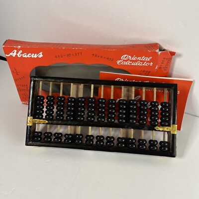 Vintage Abacus Oriental Calculator 13 Row 91 Bead Calculator Box And Book - NICE