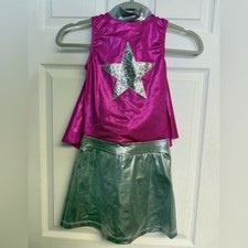 Weissman Dance Kid s Superhero Costume Pink Silver Star Removable Cape NEW MC