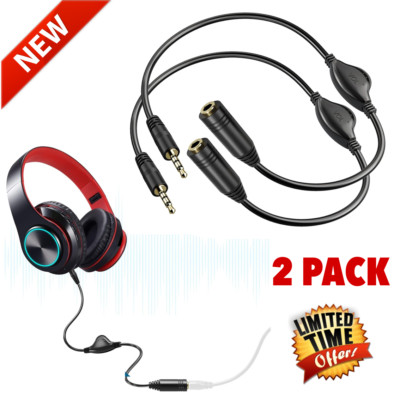 Inline Volume Sound Control Adapter Cable Aux Extension For 3.5MM Headphone 2Pcs
