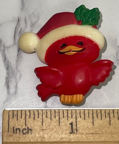 Vintage Hallmark Christmas Red Bird Santa Hat Brooch Pin Hal-33 - Picture 2 of 5