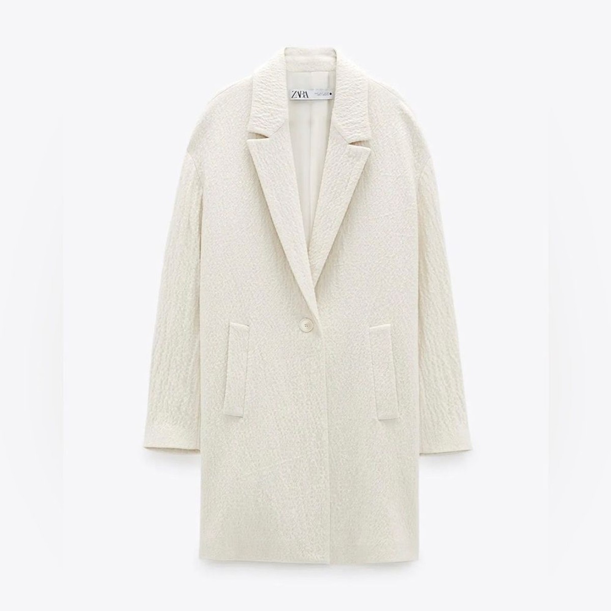 Zara Oversized Textured Wool Blend Coat Jacket w Pockets in Oyster