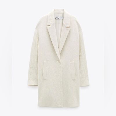 Zara Oversized Textured Wool Blend Coat Jacket w Pockets in Oyster
