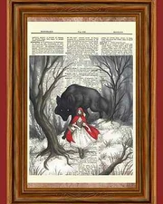 Red Riding Hood Woods Wolf Story Dictionary Art Print Book Wall Hanging OOAK 