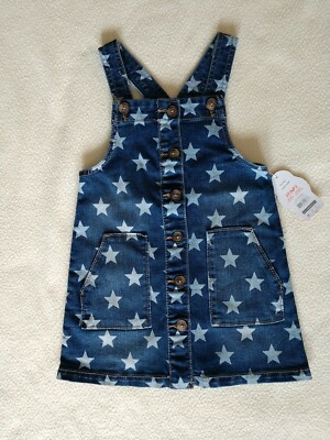 Girls Stretch Super Soft Star Printed Denim Jumper w/ pockets NWT 