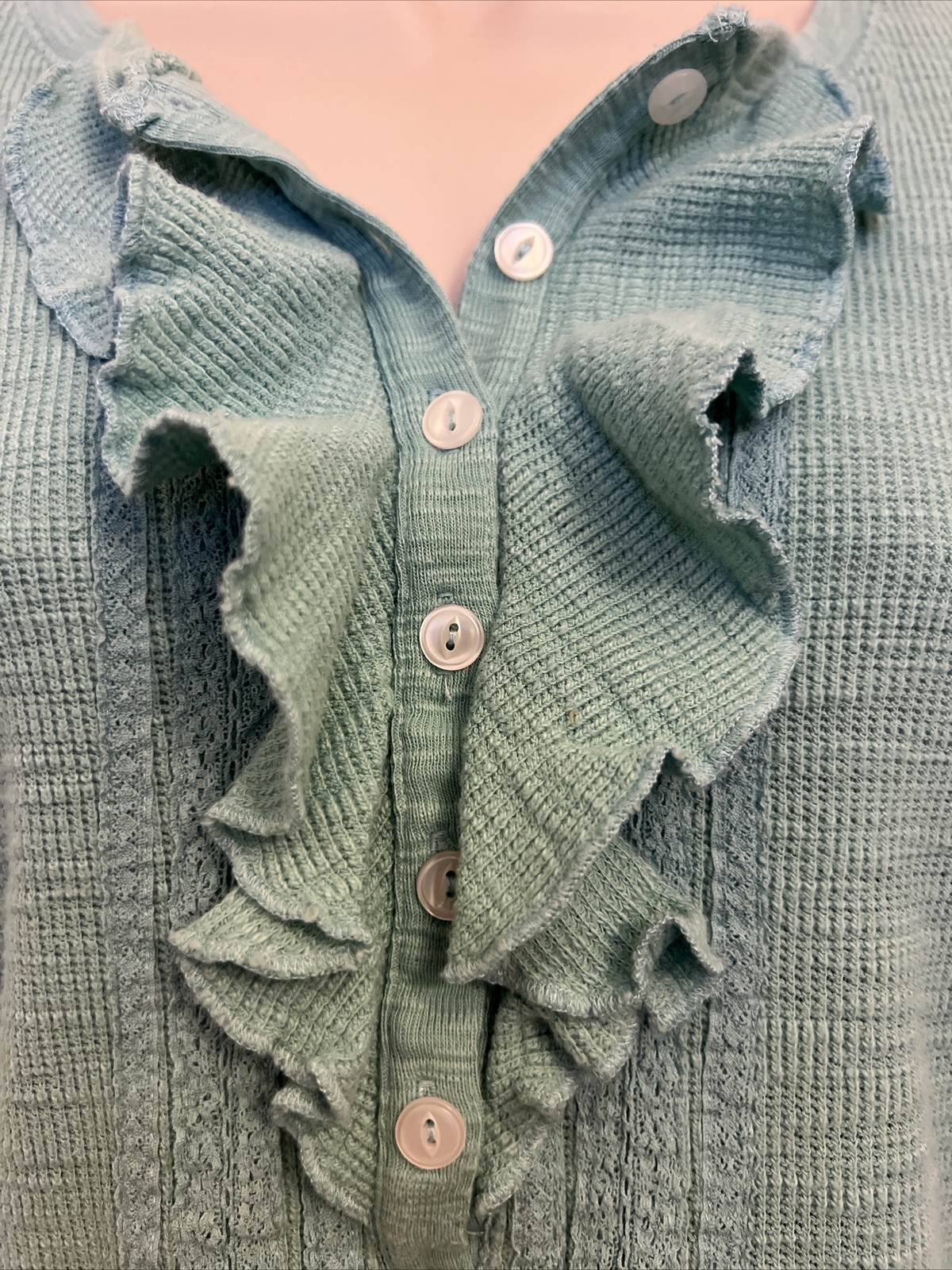 Adorable Mint Green Ruffled Pendleton Cotton Swea… - image 2