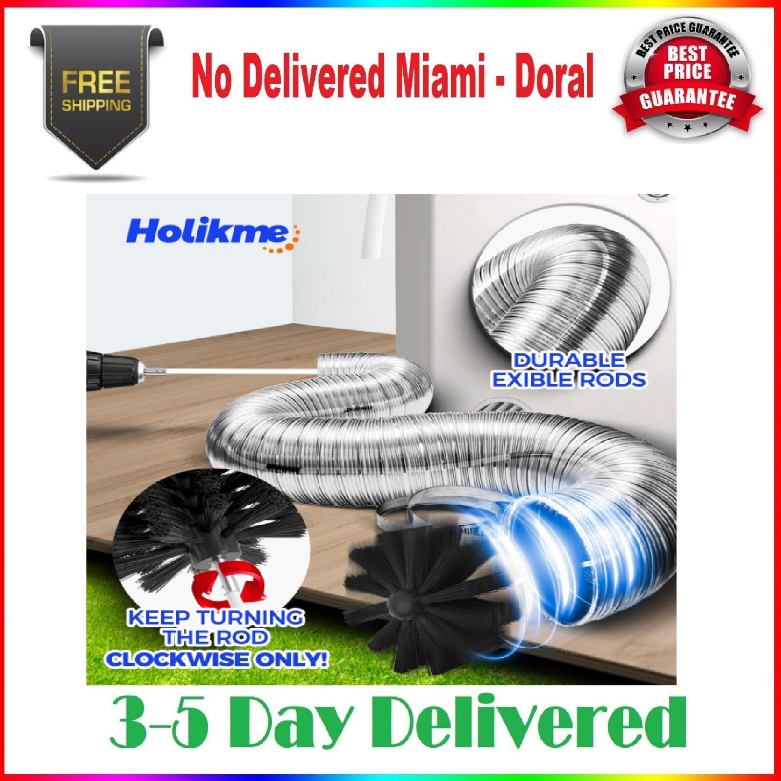 Dryer Vent Cleaner Kit Lint Brush Drill Attachment Duct Cleaning Tool