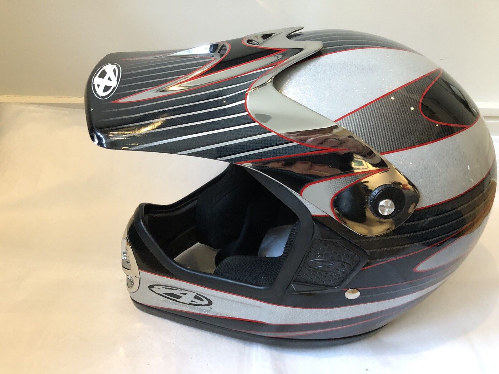 Answer Motocross M7 Helmet Touring Adventure Silver Black Red with Bag Standardowy zwykły sklep