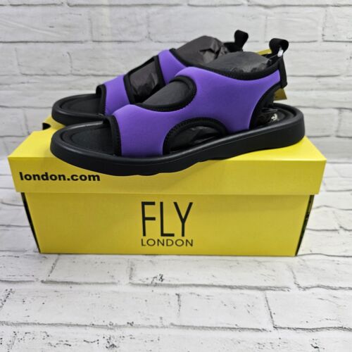 Fly London Women's Treq930fly Sandal Violet Black UK 5 Summer Slip On Shoes