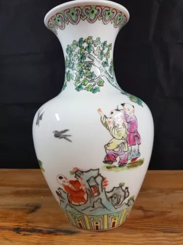 vintage hand painted oriental vase children playing scenes character marks image 9