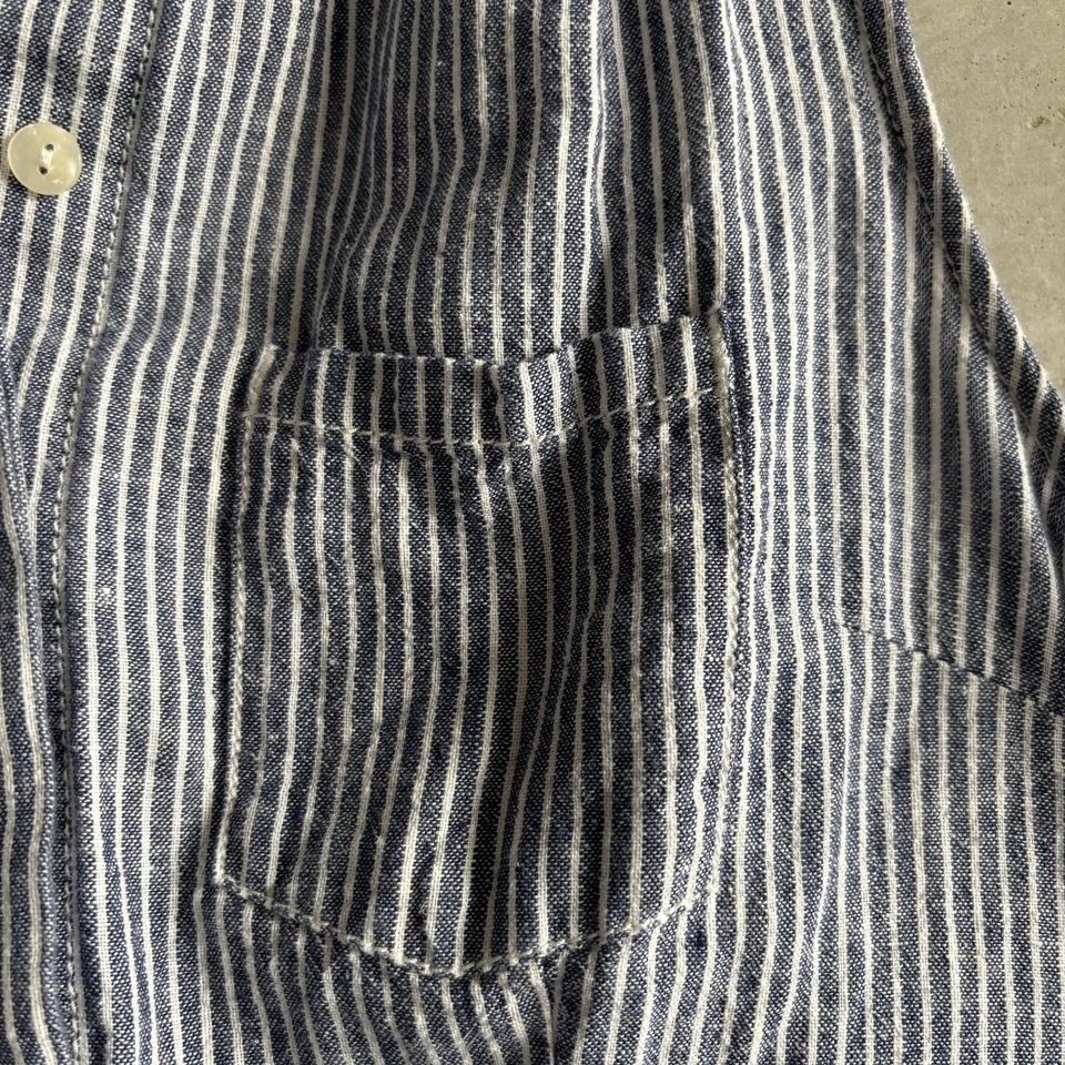 Anthropologie Sleeveless Linen Blend Railroad Stripe Collared Romper Size 4 $130 - Image 4 of 4