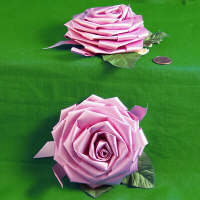 2 Satin Lilac Lavender Color Rose Flower Shape Ribbon Bow Package Crafting Decor