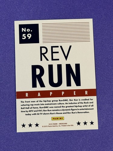 2015 Panini Americana Rev Run #59 Run-DMC Rapper/Hip-Hop (D) - Foto 2 di 2