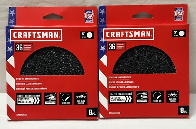 New Craftsman 16 Pack 5'' Stick-on Sanding Discs 36 Extra Coarse (U19)