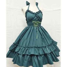 Lolita Dress Summer Sleeveless JSK Vintage Dress Sweet Halter Neck Bare Back