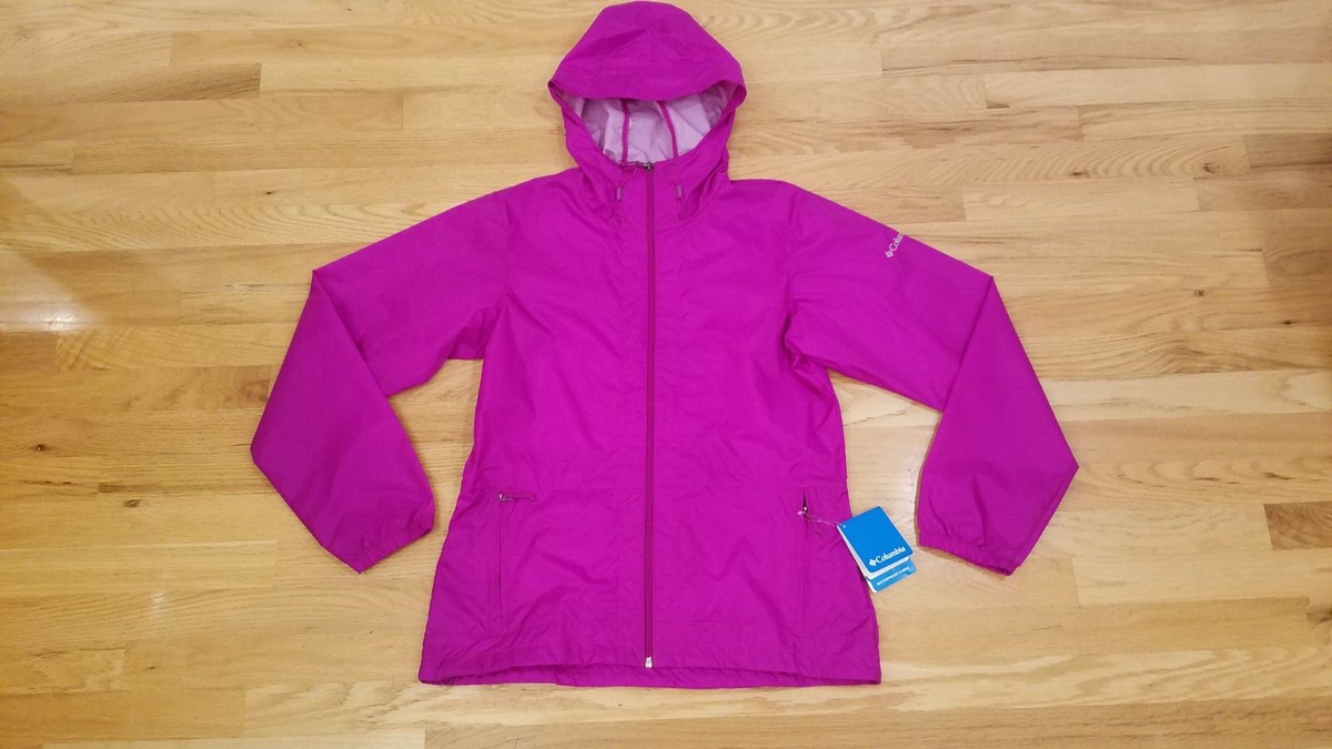 New! Columbia Womens Windbreaker Rain Jacket Nylon Hooded Purple M Full Zip - Main Image