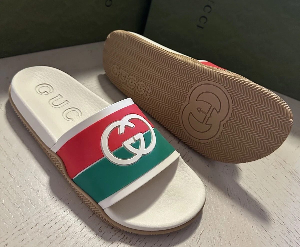 Chaussures sandales femme Gucci GG Interlock rouge/vert/blanc 8 US (38 EU ) 655461 neuves