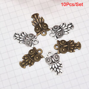 10pcs Vintage Silver Mini Hollow Owls Alloy Pendants Charms Craft Findings 51995