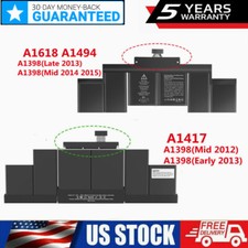 A1618/A1417 Battery for Macbook Pro 15'' A1398 Late 2013 Mid 2012 2014 2015