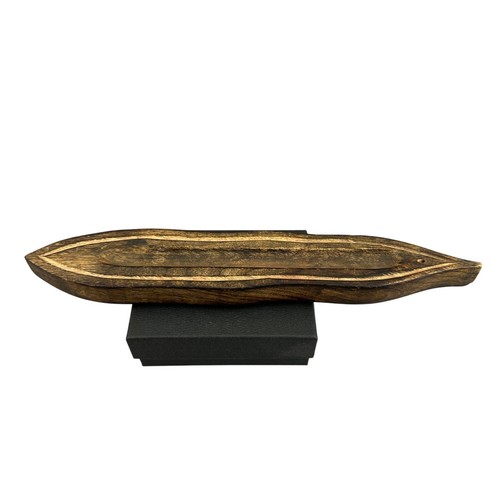 Wood Incense Holder Ash Catcher Burner Boat Shape Home Decor